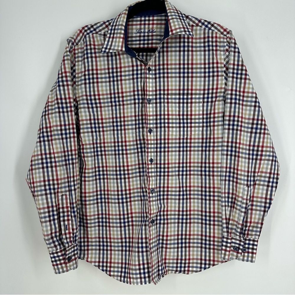 TASSO ELBA Men’s Multicolor Plaid Long-sleeve Button Down Shirt Sz S